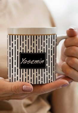 Siyah Beyaz Çizgili Kupa Bardak