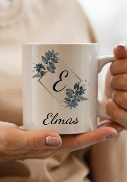 Çiçek Desenli Harfli ve İsimli Kupa Bardak