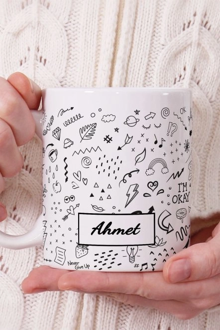 Never Give Up Model Sanatsal Kişiye Özel Kupa Bardak