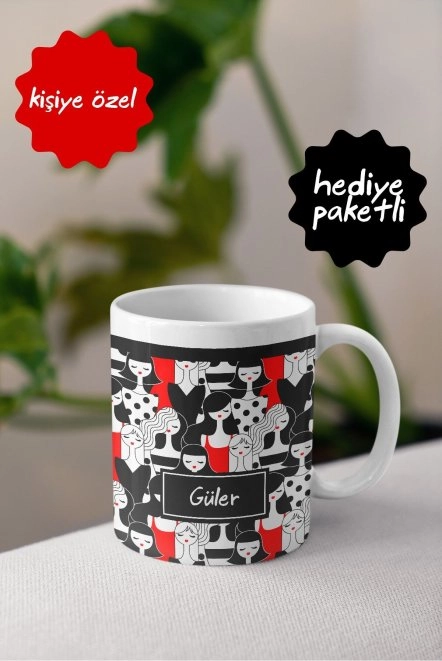 Kadın Figürlü Kişiye İsimli Özel Kupa Bardak