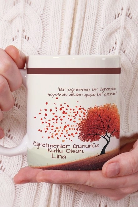 Çınar Ağaçlı Öğretmenler Gününe Özel Kupa Bardak
