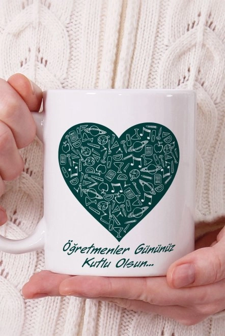 Yeşil Kalpli Öğretmenler Günü Kupa Porselen Bardak