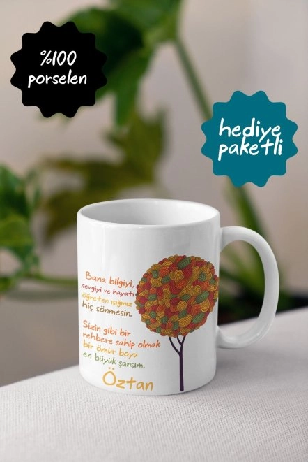 Renkli Ağaçlı Kişiye Özel Öğretmenler Günü Kupa Bardak