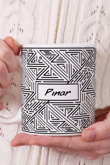 Algoritma Tasarımlı Çizgili Kişiye Özel Kupa Bardak