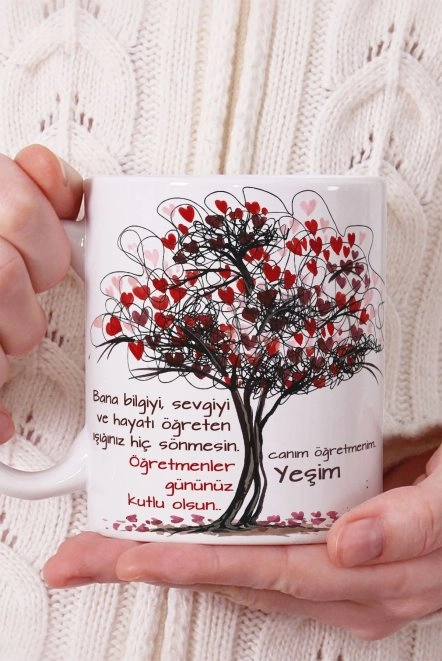 Kalpli ve Ağaçlı Öğretmenler Gününe Özel Kupa Bardak