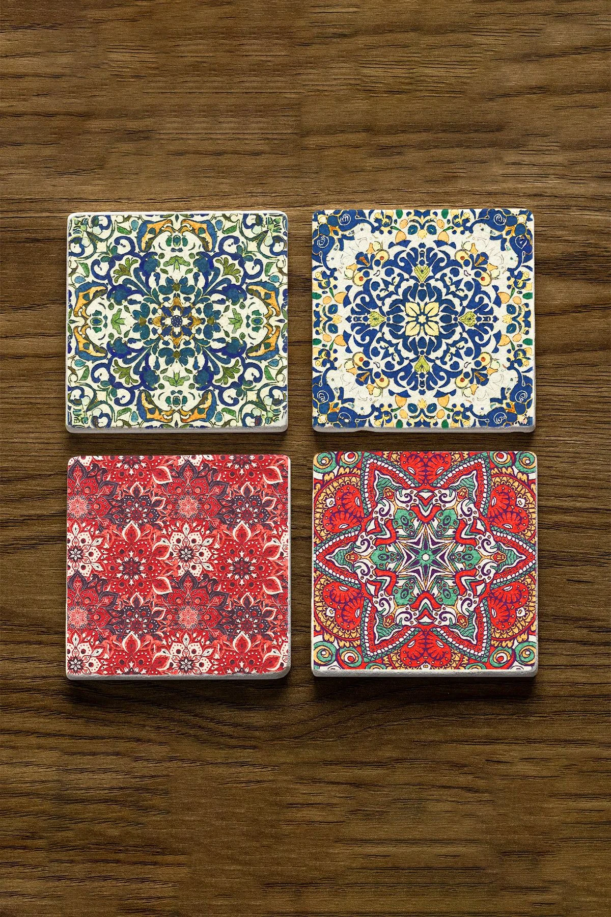 Dekoratif Mermer Bardak Altlığı Seti 10X10X1 Cm - Arabic Desen Çini Model
