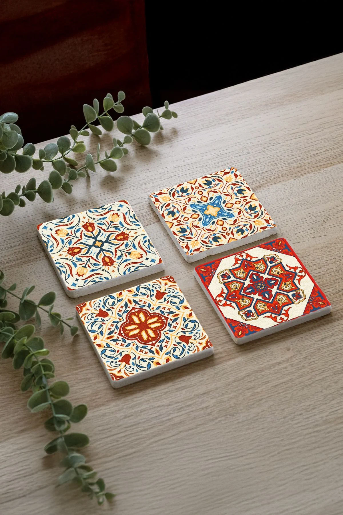 Minimalist Mermer Bardak Altlığı 4'Lü Set 10X10X1 Cm - Barok Çini
