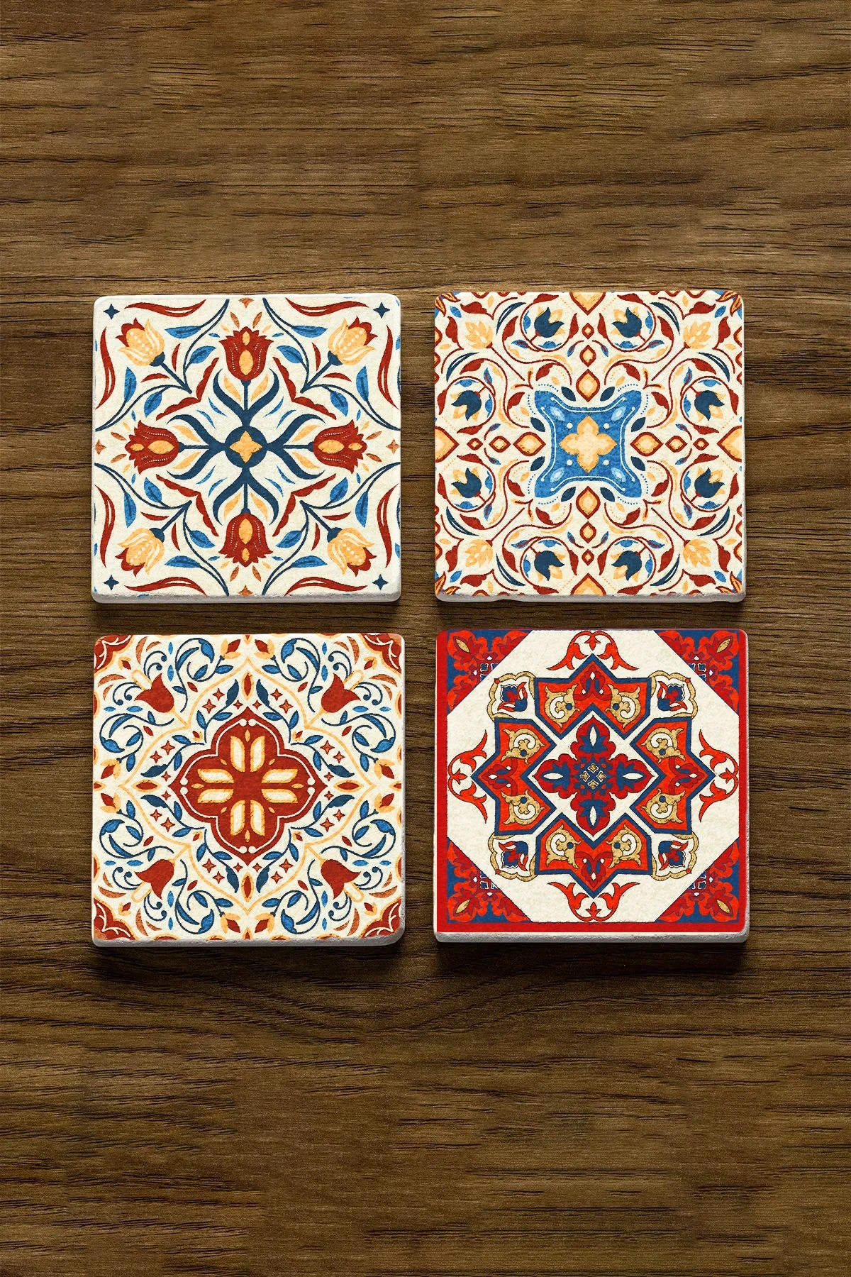 Minimalist Mermer Bardak Altlığı 4'Lü Set 10X10X1 Cm - Barok Çini