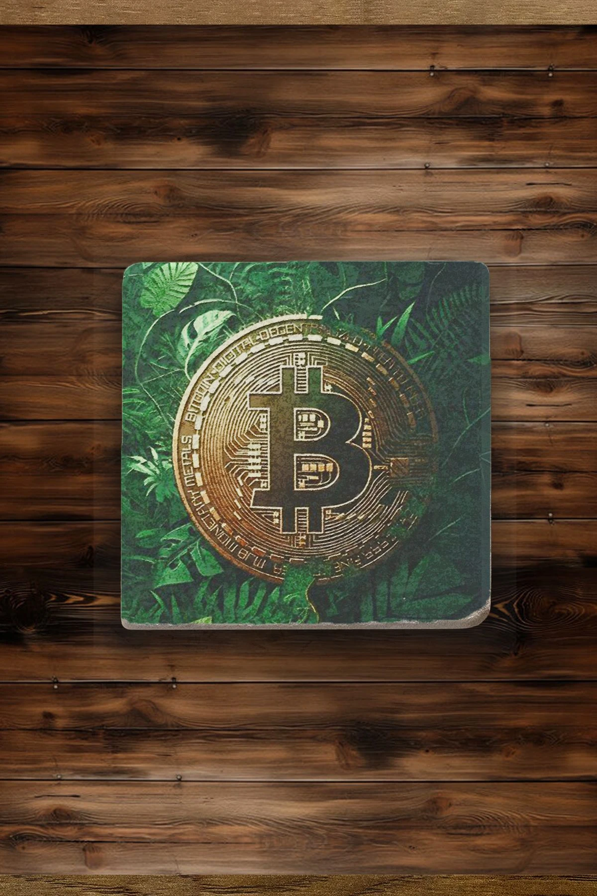 Doğal Taş Mermer Bardak Altlığı 4'Lü Set 10X10X1 Cm - Bitcon Ve Dolar Figür