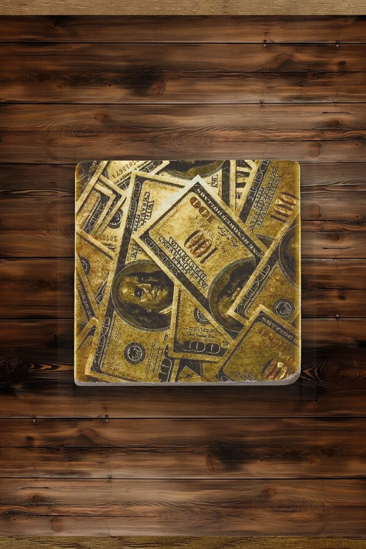 Klasik Mermer Bardak Altlığı 4'Lü Set 10X10X1 Cm - Dolar Benjamin Franklin Figür