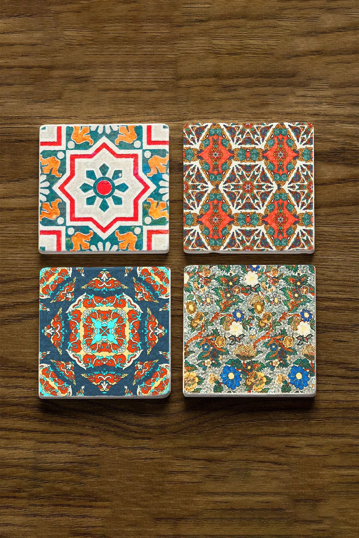 Set Halinde Doğal Taş Bardak Altlıkları 10X10X1 Cm - Farsça Desen Çini