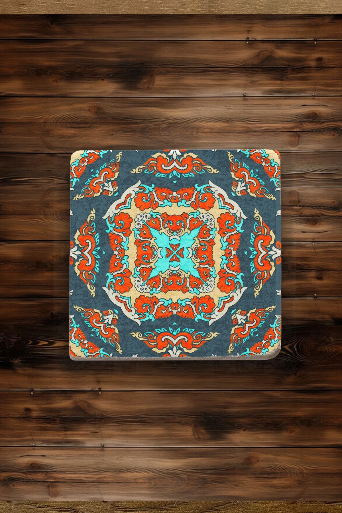 Set Halinde Doğal Taş Bardak Altlıkları 10X10X1 Cm - Farsça Desen Çini