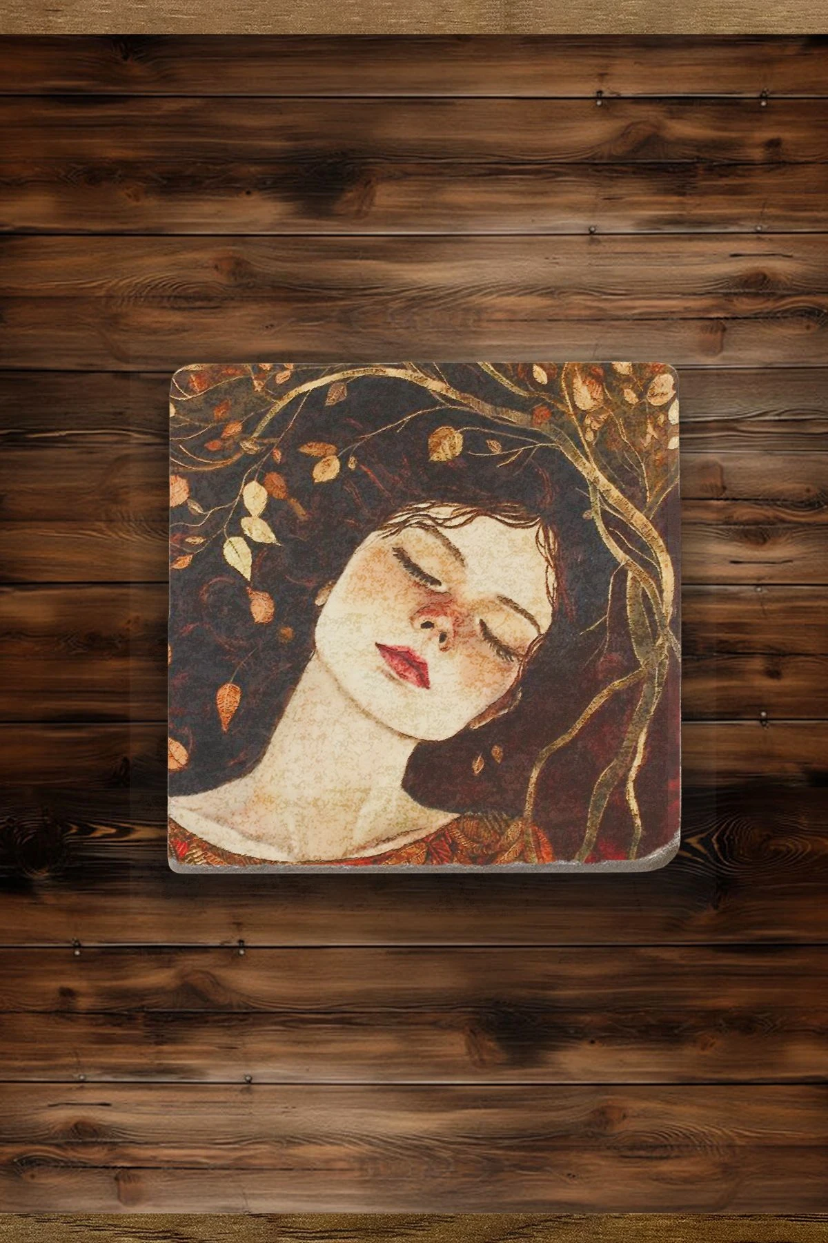 Isıya Dayanıklı Taş Bardak Altlıkları 4'Lü Set 10X10X1 Cm - Hüzünlü Sonbahar İllüstrasyon