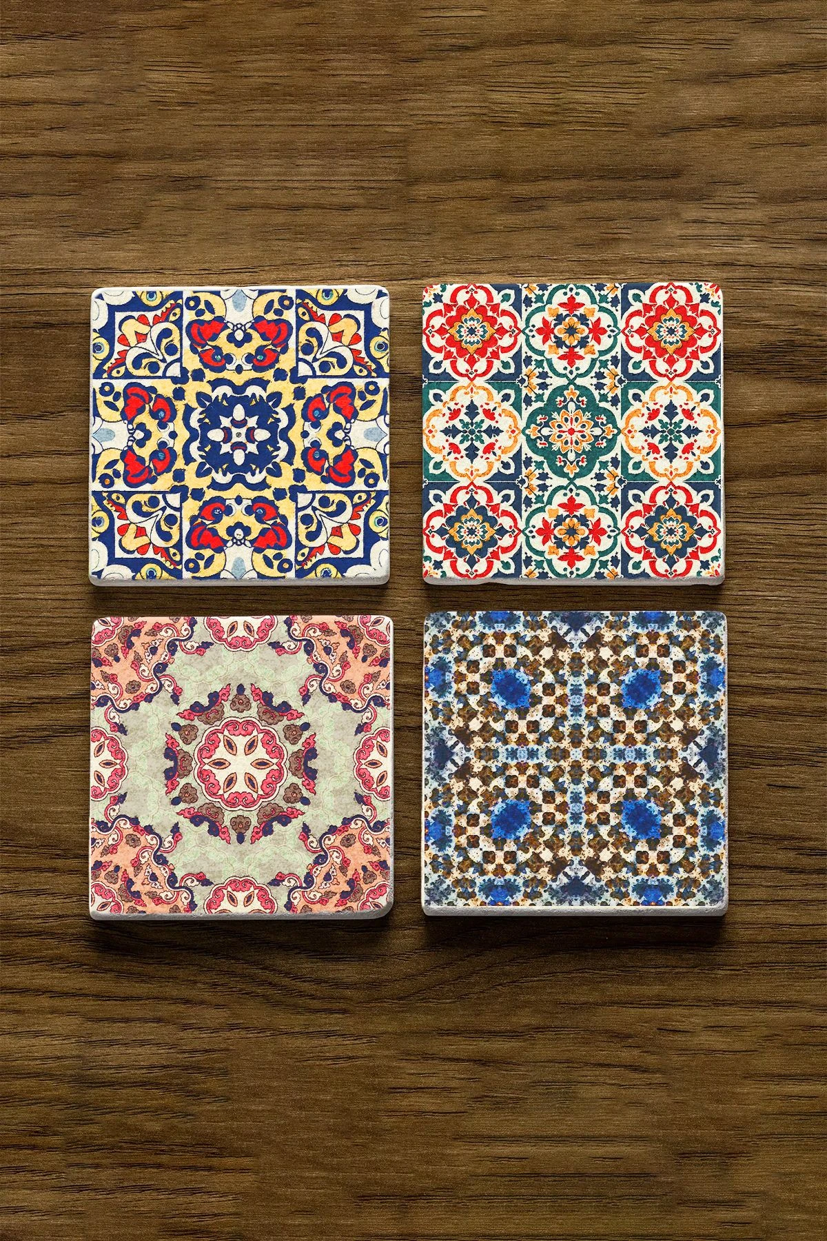 Boyanabilir Traverten Bardak Altlıkları 10X10X1 Cm - İran Desen Çini