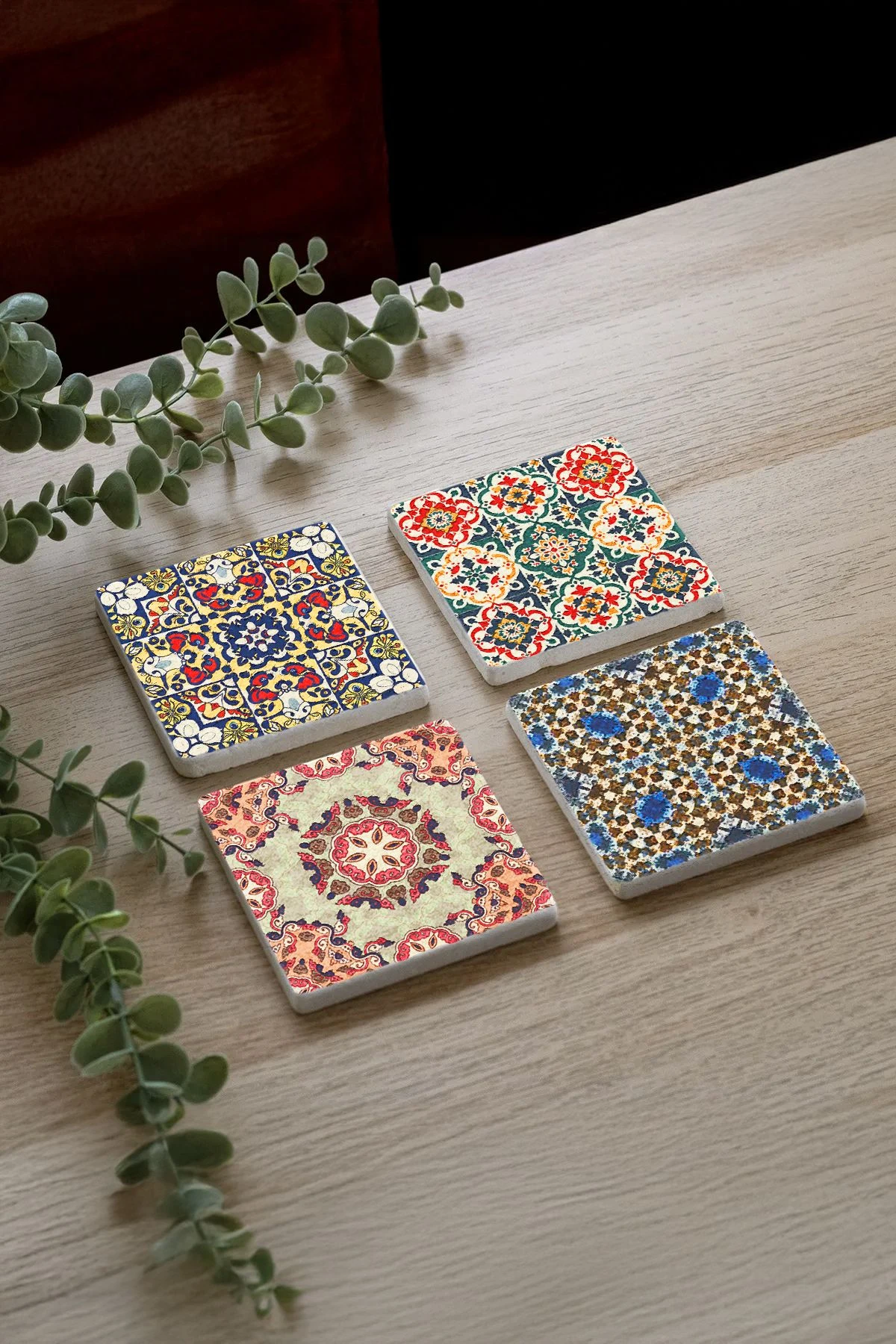 Boyanabilir Traverten Bardak Altlıkları 10X10X1 Cm - İran Desen Çini