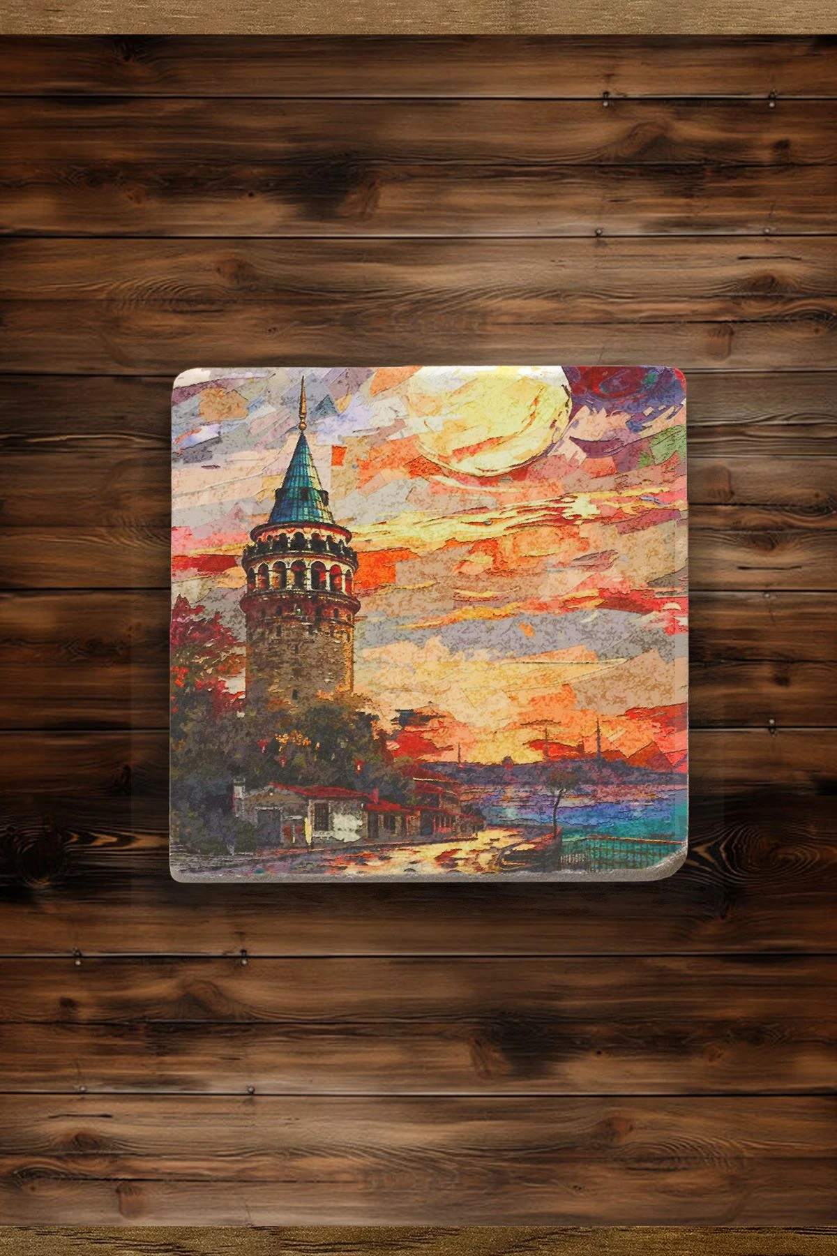 Rustik Tasarımlı Bardak Altlıkları 4'Lü Set 10X10X1 Cm - İstanbul Portre
