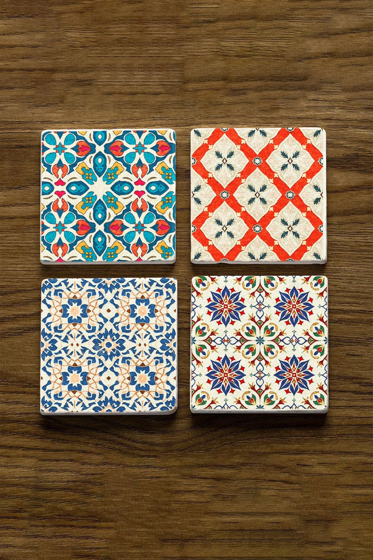 Kahve Severler İçin Şık Bardak Altlıkları 4'Lü Set 10X10X1 Cm - İtalyan Desen Çini Model