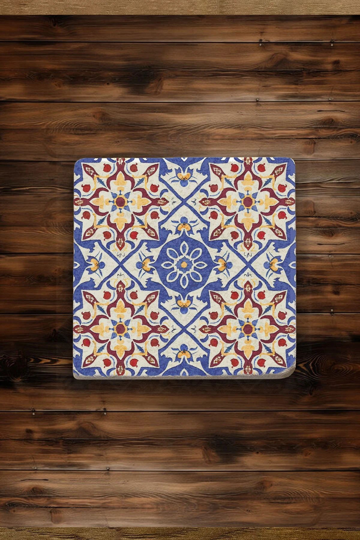 Hediyelik Doğal Taş Altlık Seti 4'Lü Set 10X10X1 Cm - İznik Çini