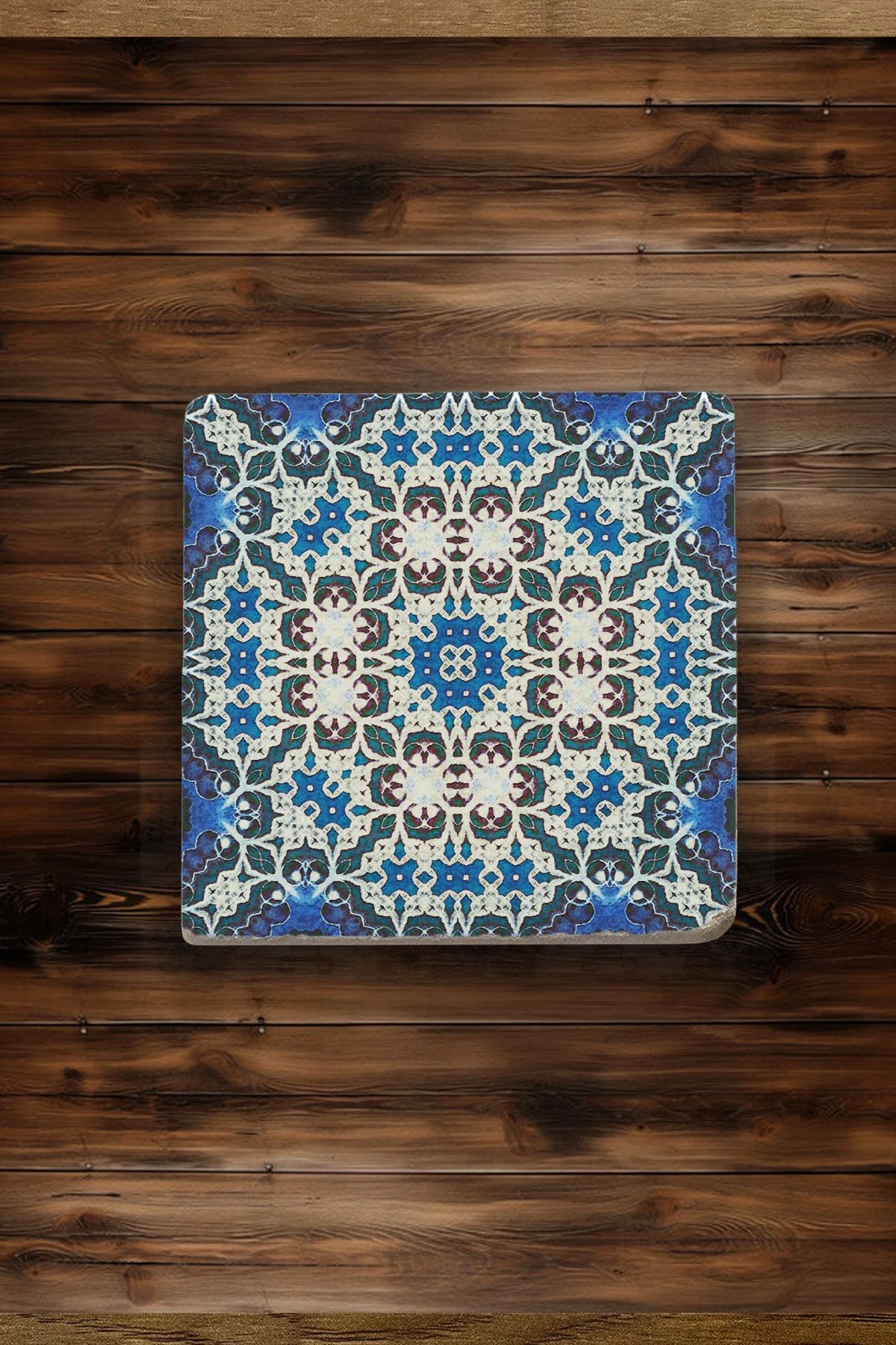 Hediyelik Doğal Taş Altlık Seti 4'Lü Set 10X10X1 Cm - İznik Çini