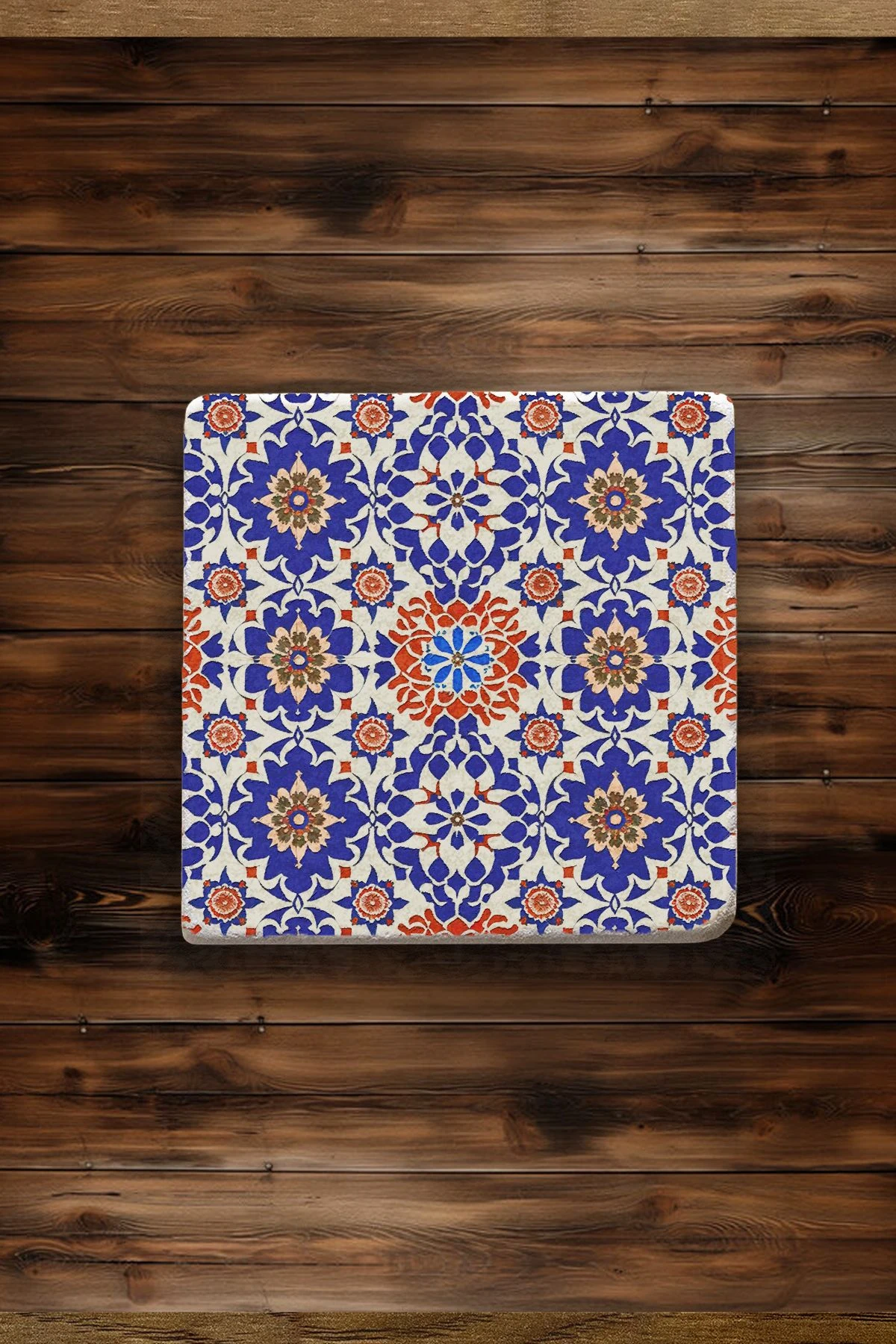 Hediyelik Doğal Taş Altlık Seti 4'Lü Set 10X10X1 Cm - İznik Çini
