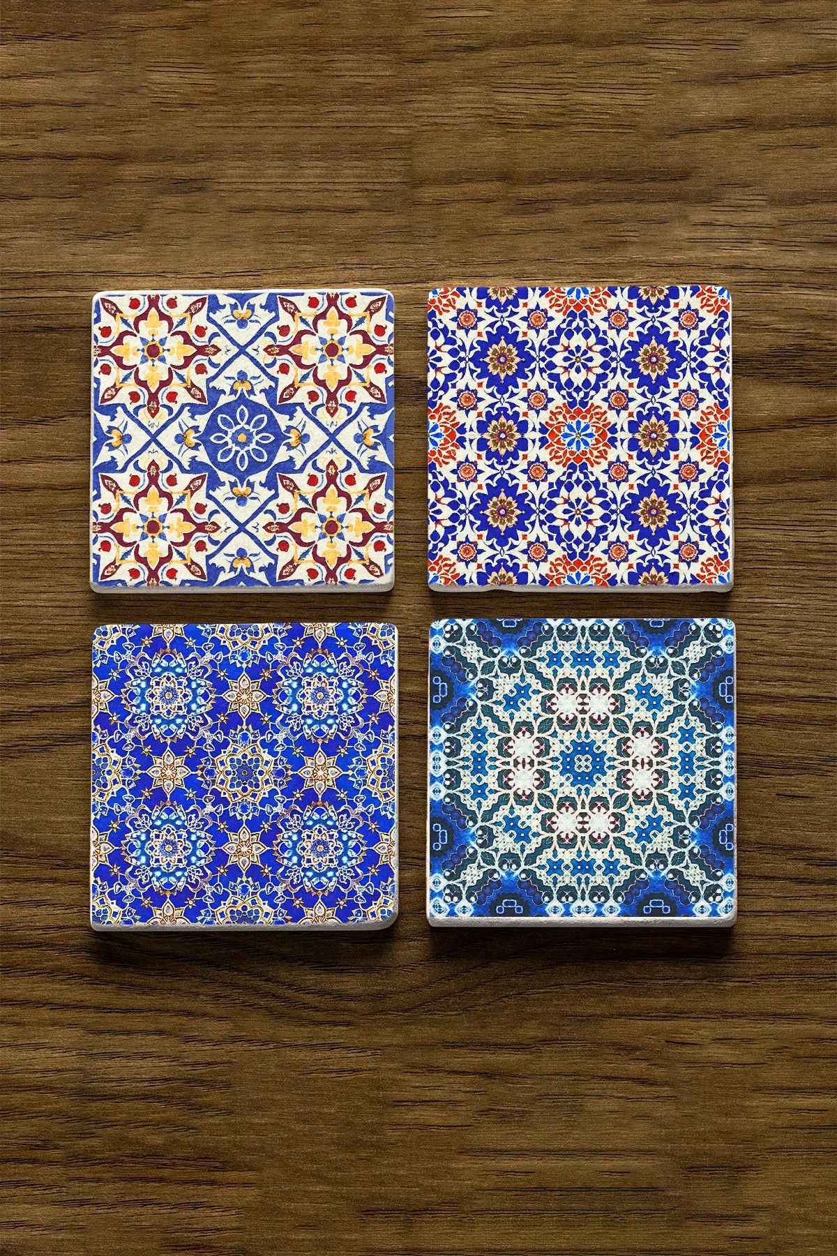 Hediyelik Doğal Taş Altlık Seti 4'Lü Set 10X10X1 Cm - İznik Çini