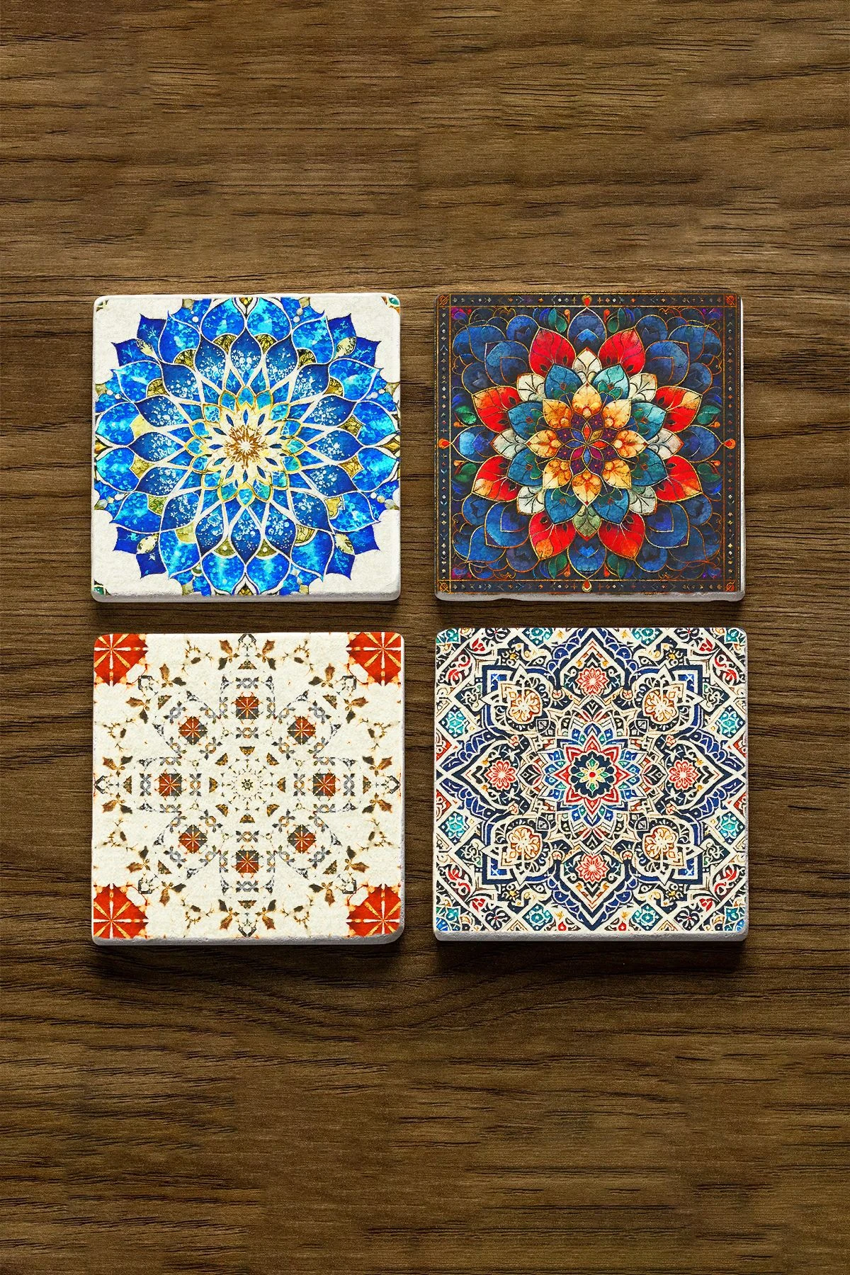 Şık ve Dayanıklı Taş Altlık 4'Lü Set 10X10X1 Cm - Kabartma Desen Çini
