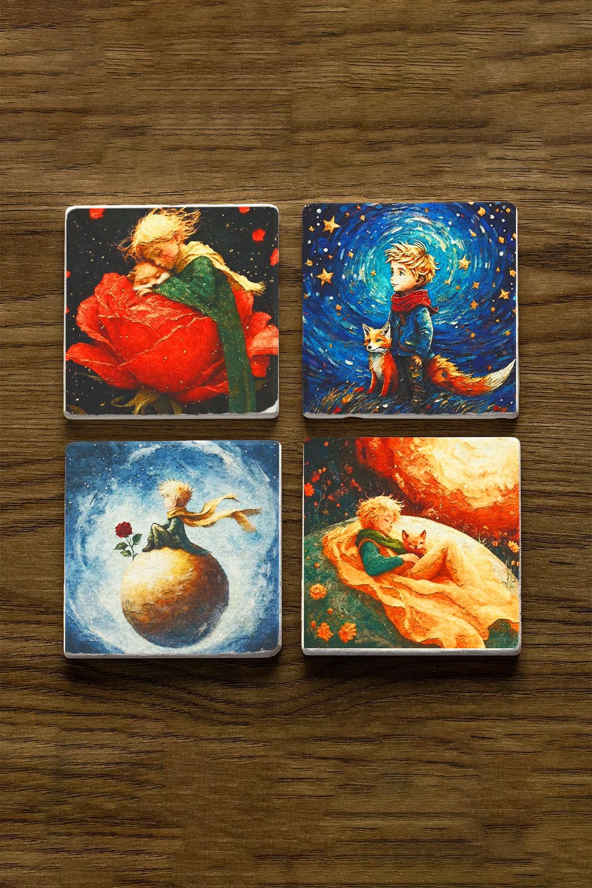 Yumuşak Keçeli Taş Bardak Altı 4'Lü Set 10X10X1 Cm - Küçük Prens