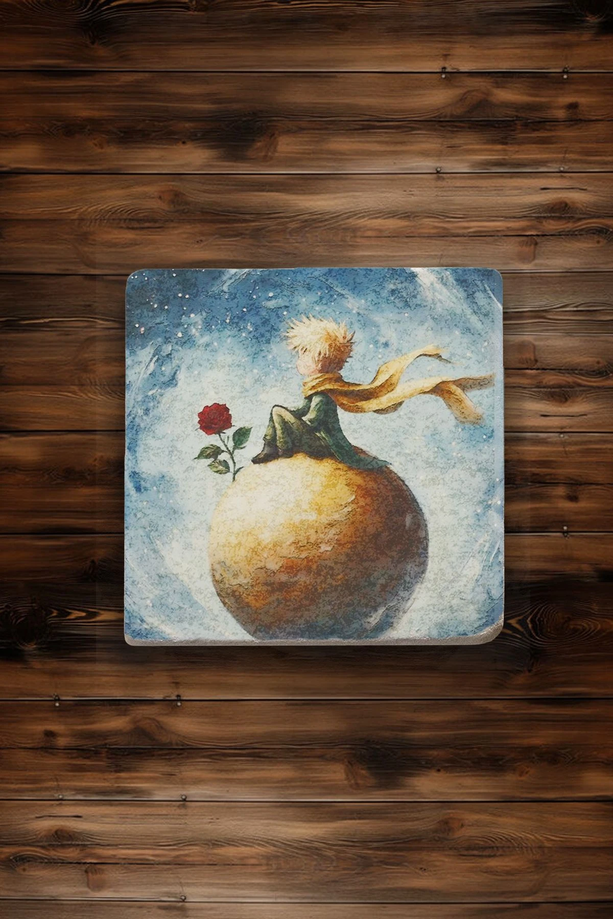 Yumuşak Keçeli Taş Bardak Altı 4'Lü Set 10X10X1 Cm - Küçük Prens
