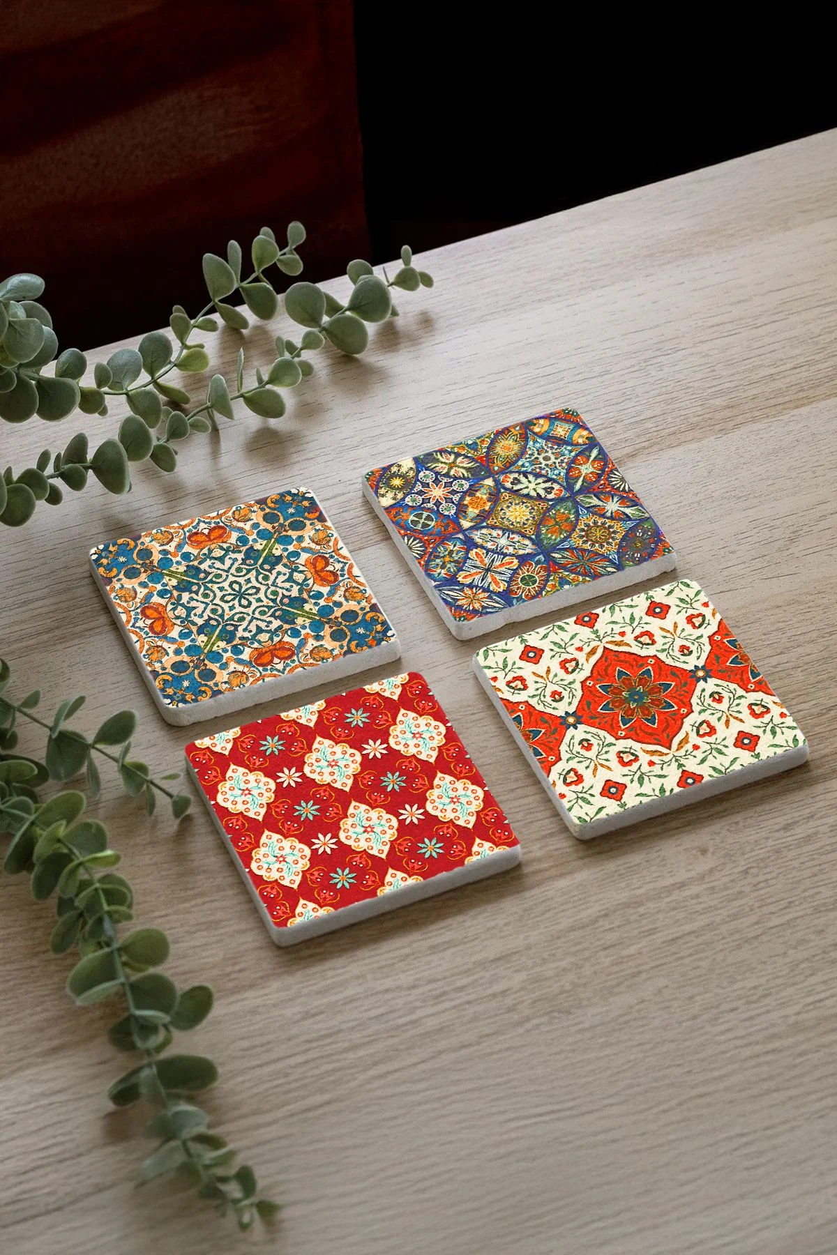 Kare Şekilli Mermer Altlık 4'Lü Set 10X10X1 Cm - Kusursuz Çini