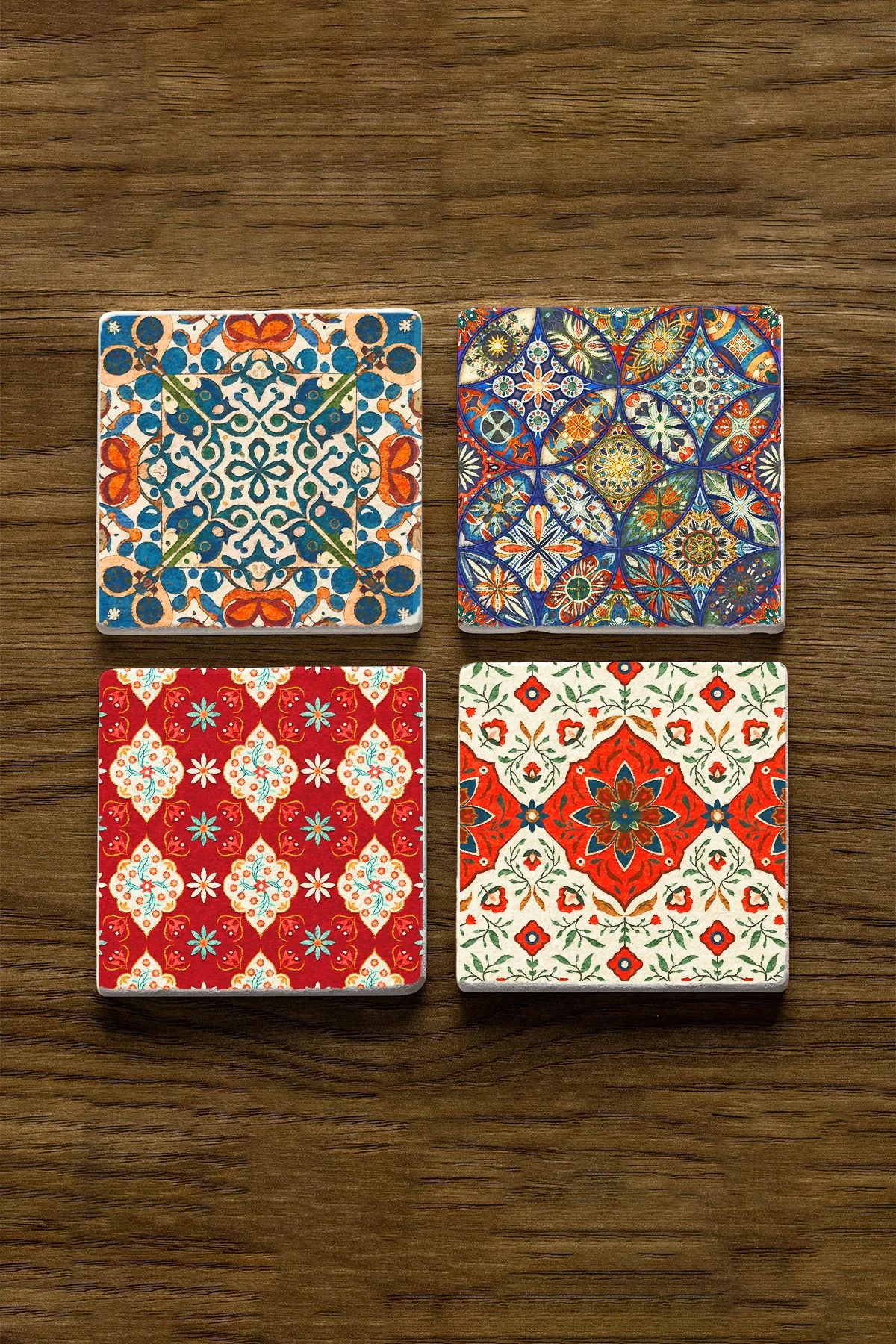 Kare Şekilli Mermer Altlık 4'Lü Set 10X10X1 Cm - Kusursuz Çini