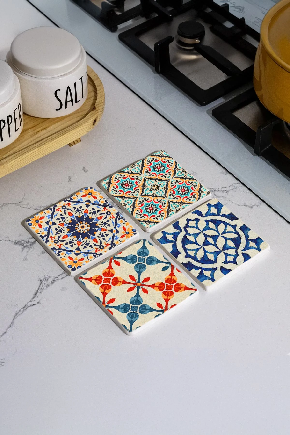 Çok Amaçlı Mermer Altlık 4'Lü Set 10X10X1 Cm - Kütahya Çini