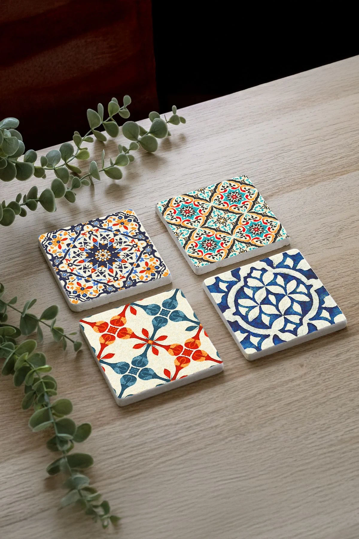 Çok Amaçlı Mermer Altlık 4'Lü Set 10X10X1 Cm - Kütahya Çini