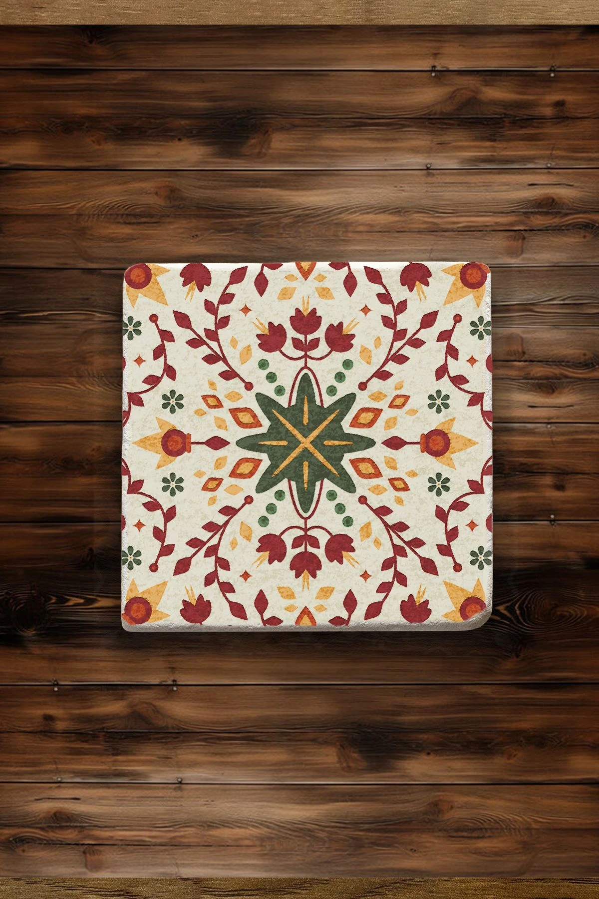 Antik Eskitme Taş Altlıklar 4'Lü Set 10X10X1 Cm - Lale Çini Model