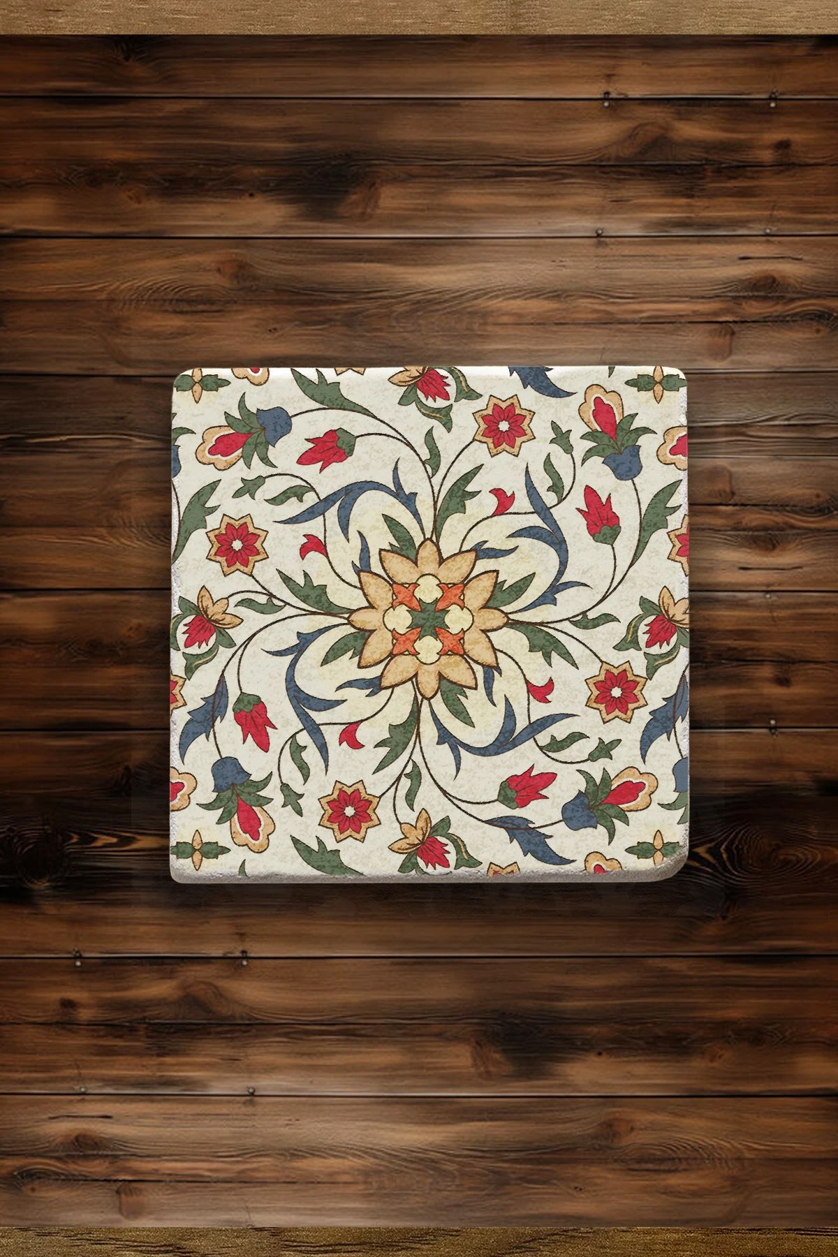 Antik Eskitme Taş Altlıklar 4'Lü Set 10X10X1 Cm - Lale Çini Model