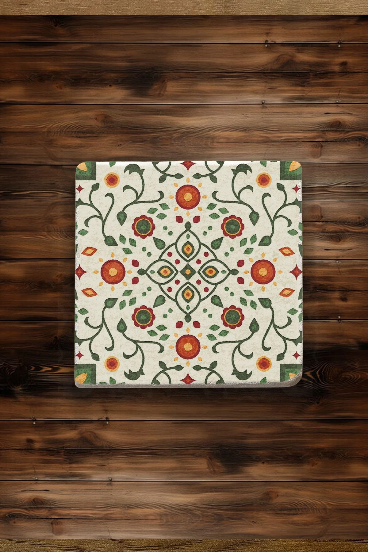 Antik Eskitme Taş Altlıklar 4'Lü Set 10X10X1 Cm - Lale Çini Model