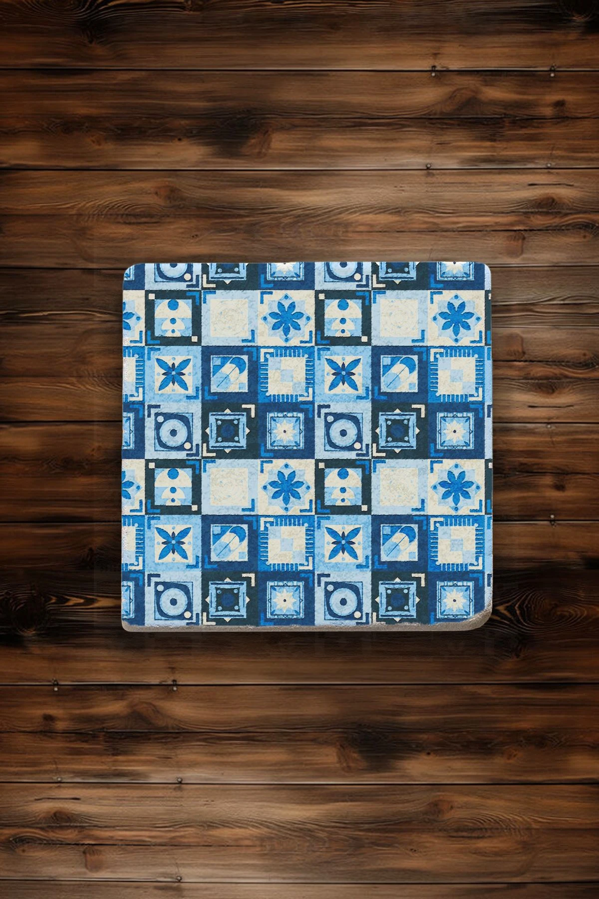 Modern Tasarımlı Mermer Bardak Altlığı 4'Lü Set 10X10X1 Cm - Mavi Mozaikler