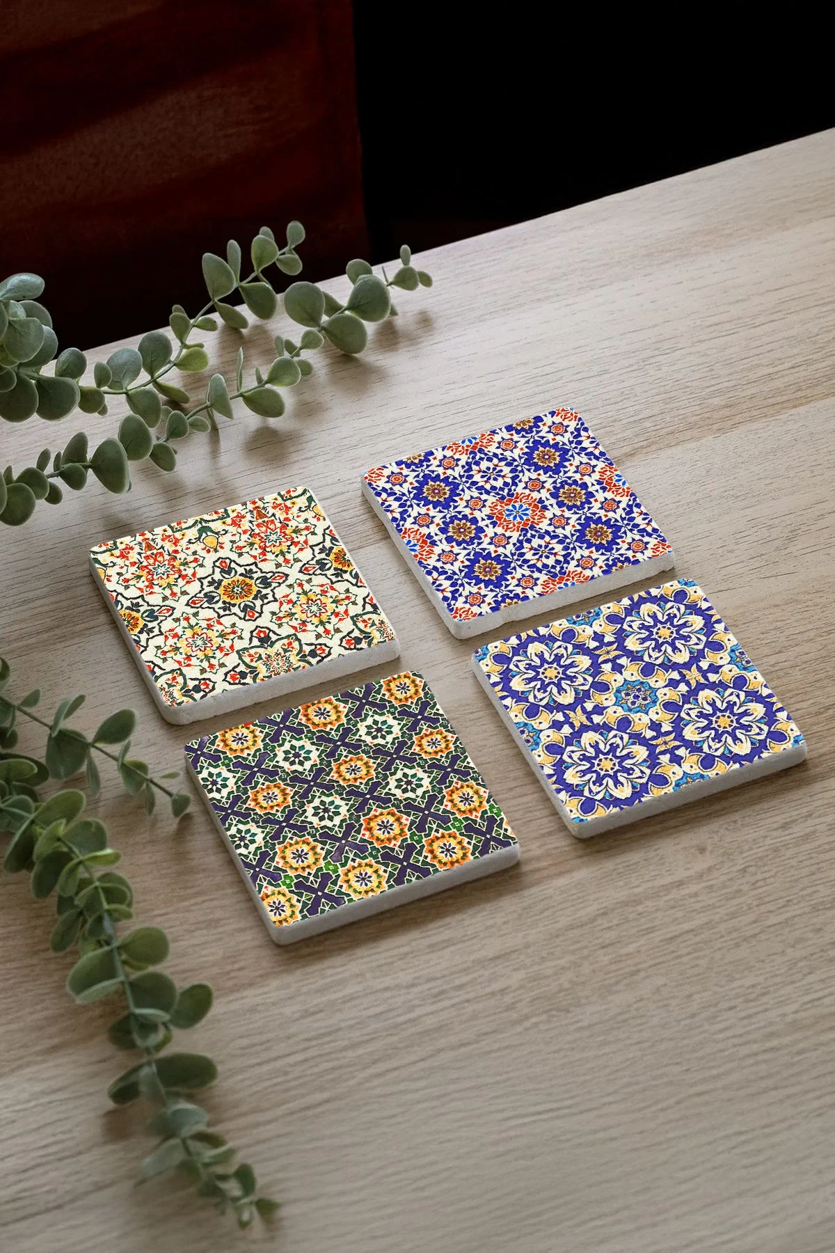 Hediyelik Mermer Bardak Altlığı 4'Lü Set 10X10X1 Cm - Seramik Tasarım