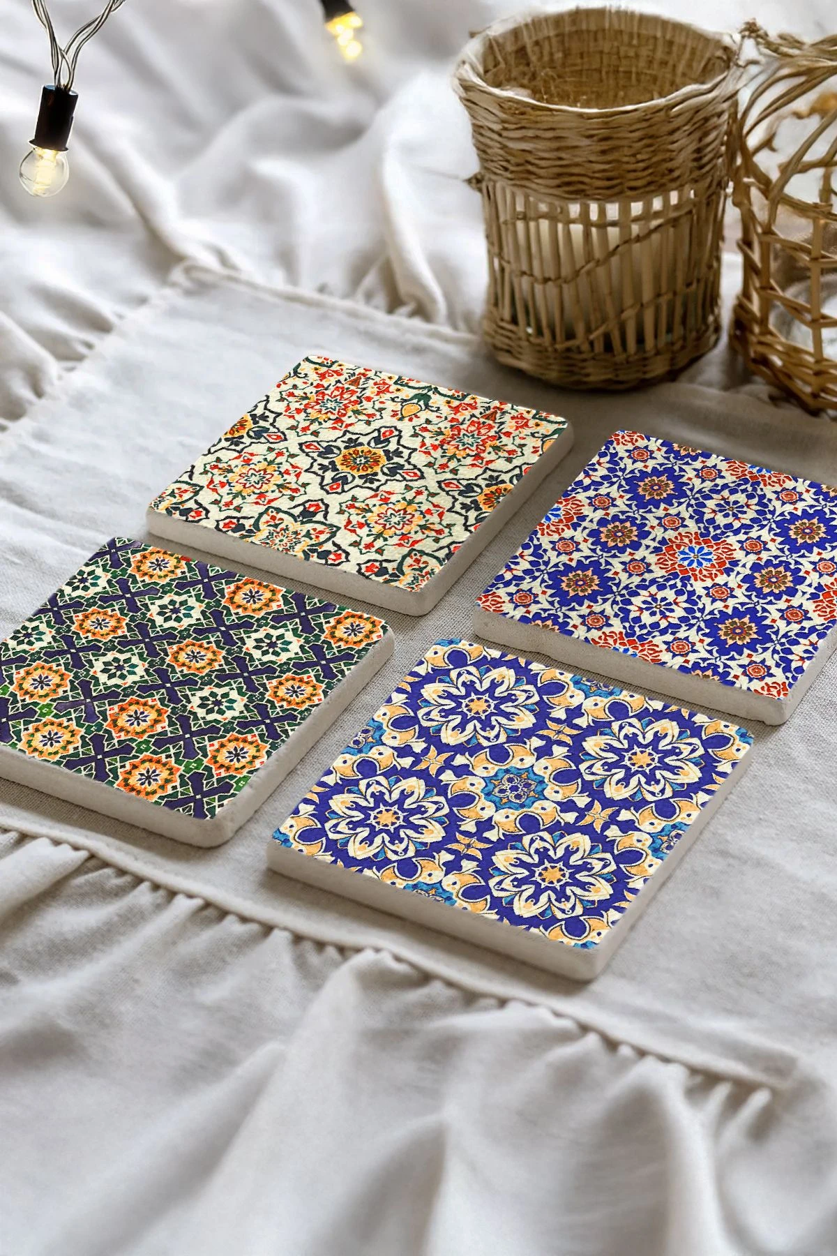 Hediyelik Mermer Bardak Altlığı 4'Lü Set 10X10X1 Cm - Seramik Tasarım