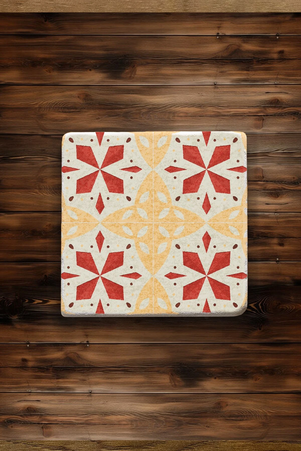 Dekoratif Mermer Bardak Altlığı Seti 4'Lü 10X10X1 Cm - Turuncu Çini Model