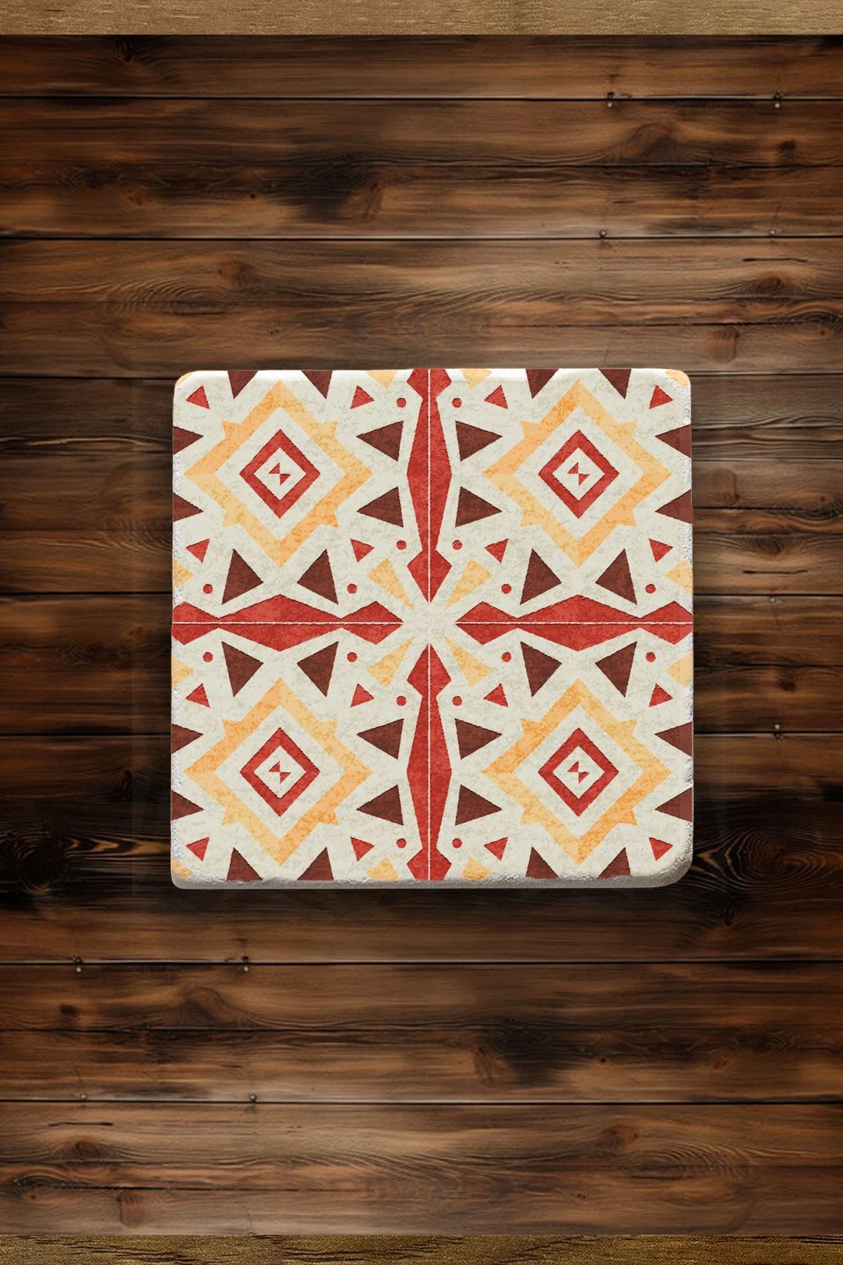 Dekoratif Mermer Bardak Altlığı Seti 4'Lü 10X10X1 Cm - Turuncu Çini Model