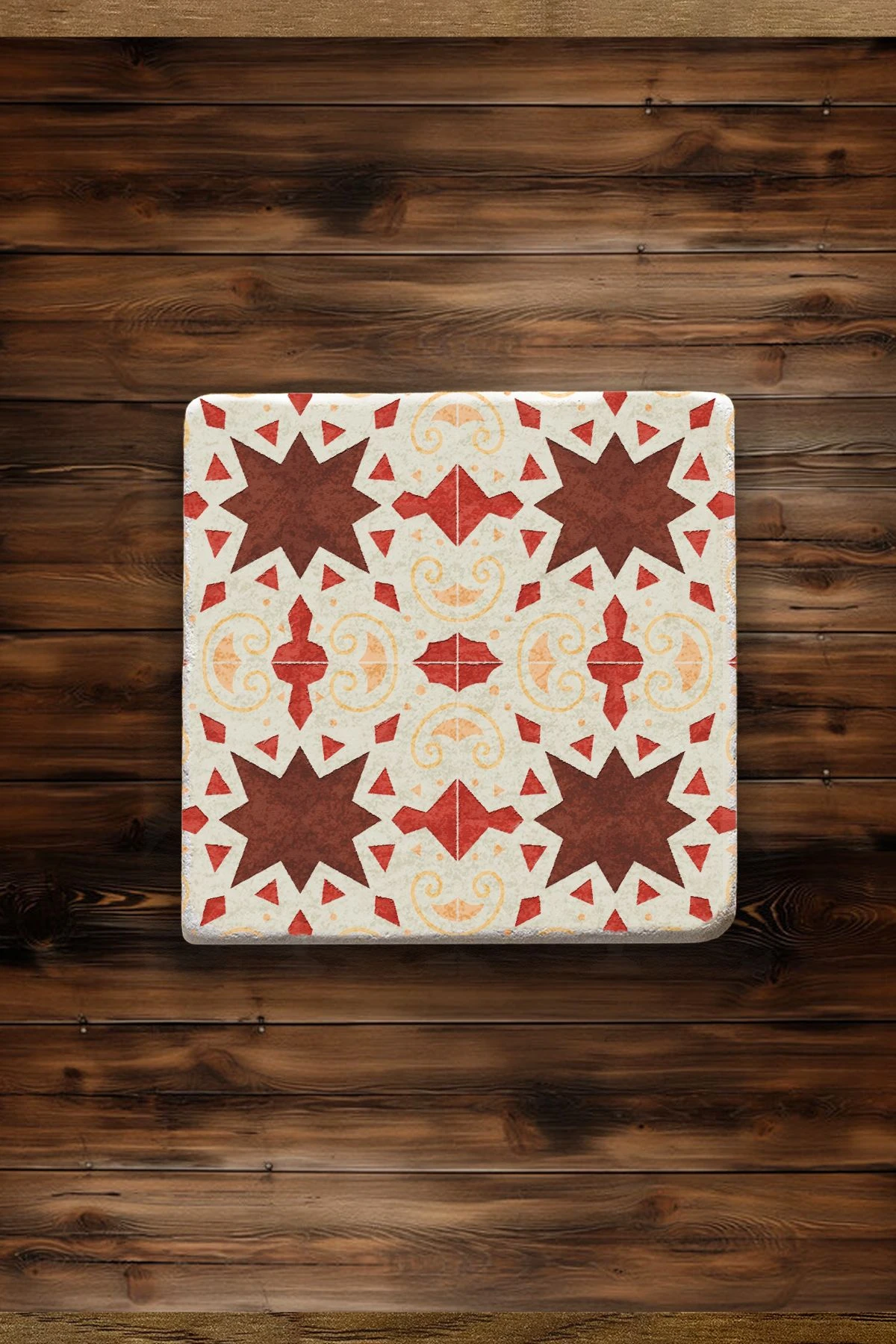 Dekoratif Mermer Bardak Altlığı Seti 4'Lü 10X10X1 Cm - Turuncu Çini Model