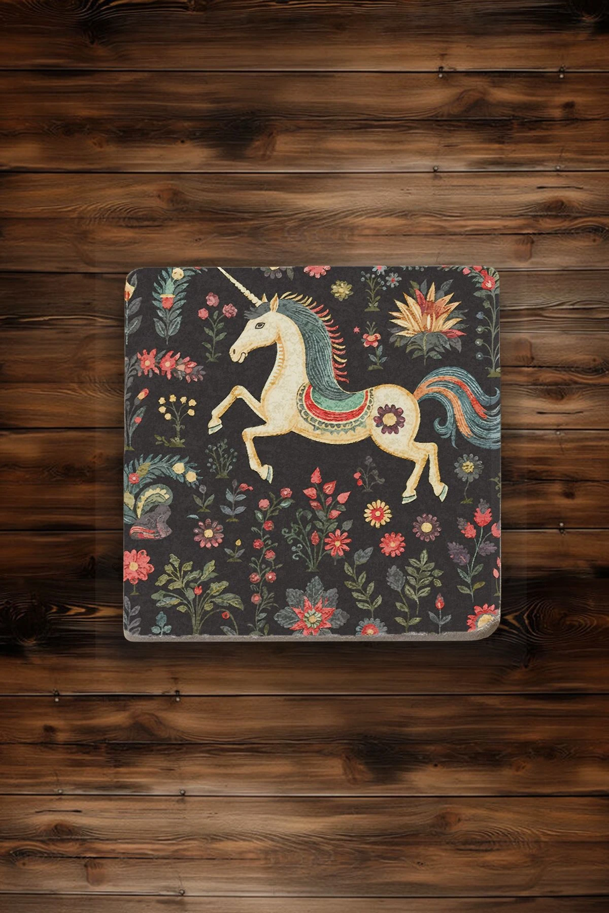 Doğal Mermer Kare Bardak Altı 4'Lü Set 10X10X1 Cm - Unicorn Black Tasarım
