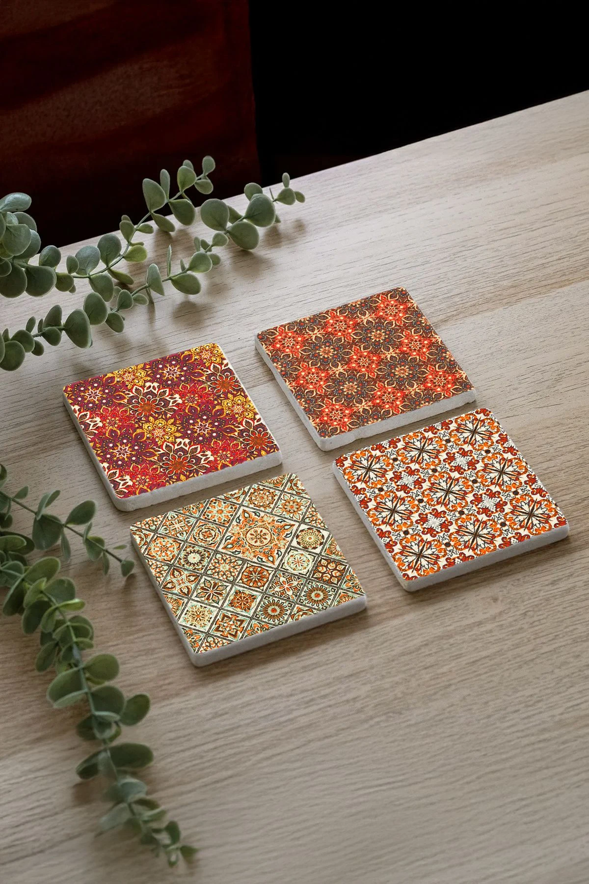 Modern Tasarım Mermer Bardak Altlığı 10X10X1 Cm - Yaprak Çini