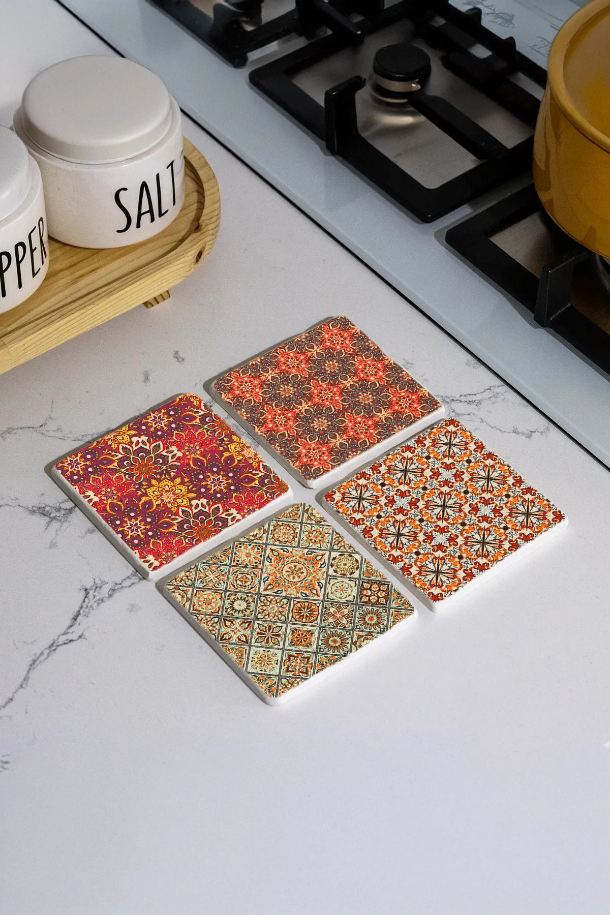 Modern Tasarım Mermer Bardak Altlığı 10X10X1 Cm - Yaprak Çini
