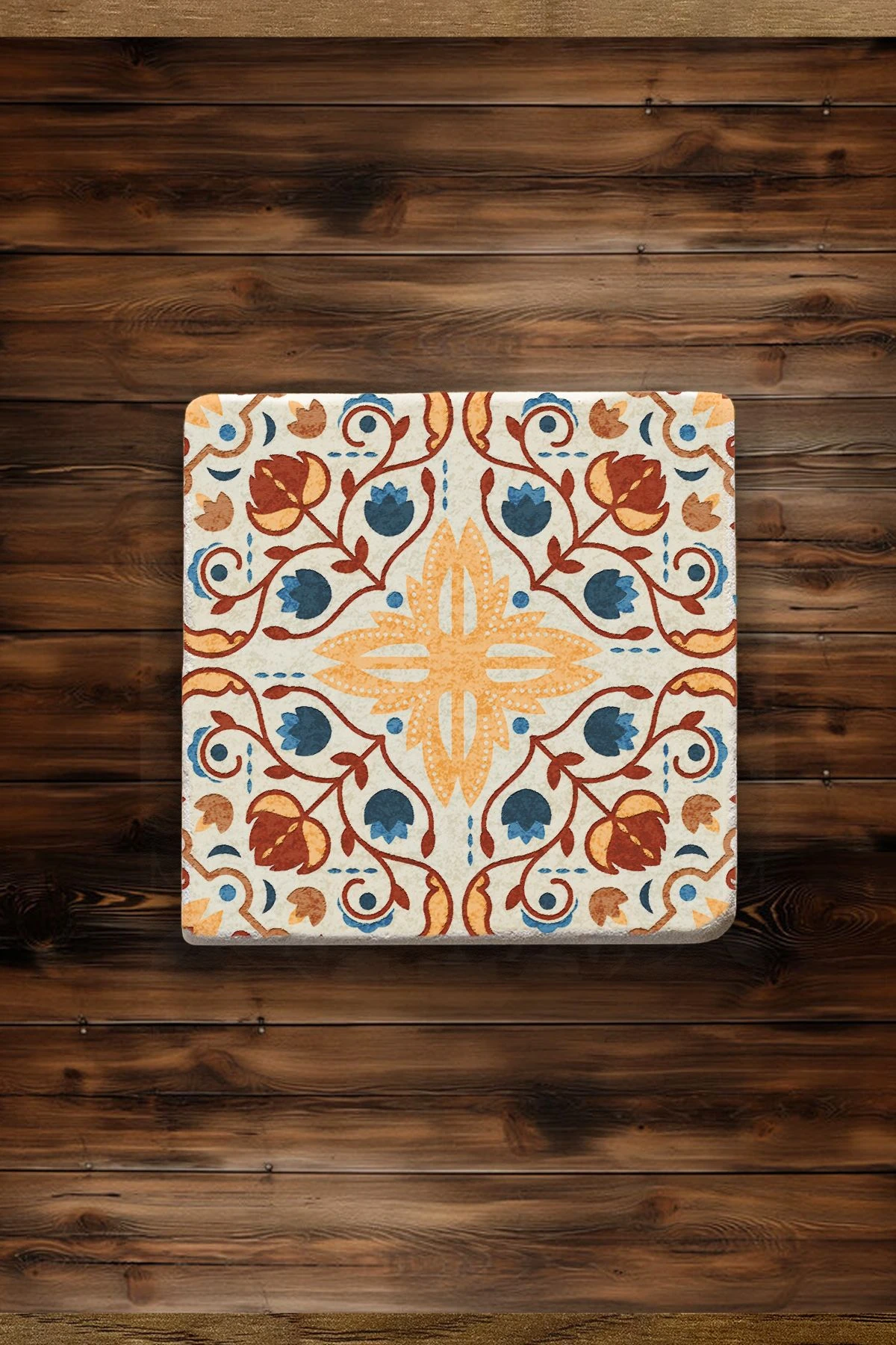 UV Baskılı Doğal Mermer Altlık 4'Lü Set 10X10X1 Cm - Yonca Çini