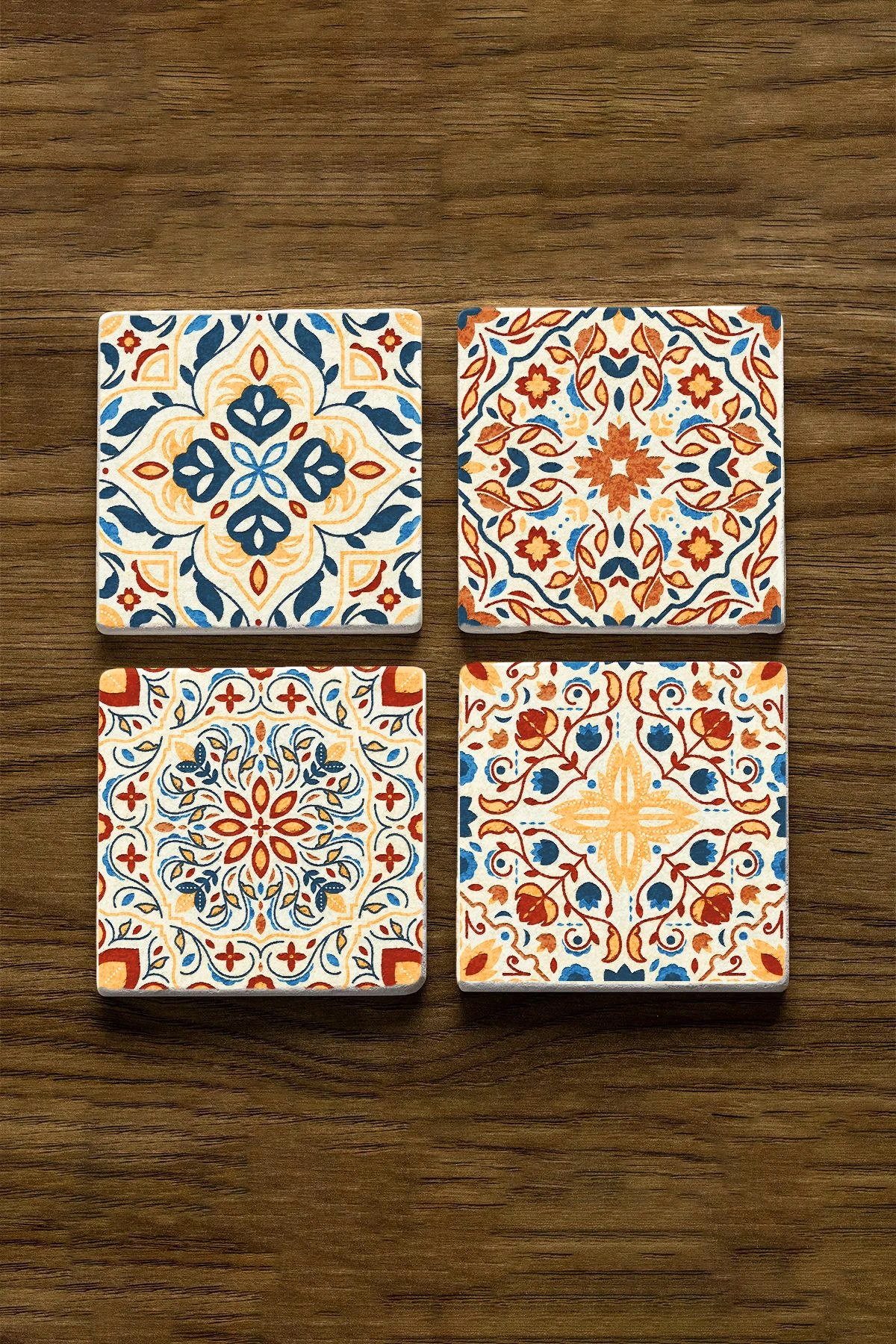 UV Baskılı Doğal Mermer Altlık 4'Lü Set 10X10X1 Cm - Yonca Çini