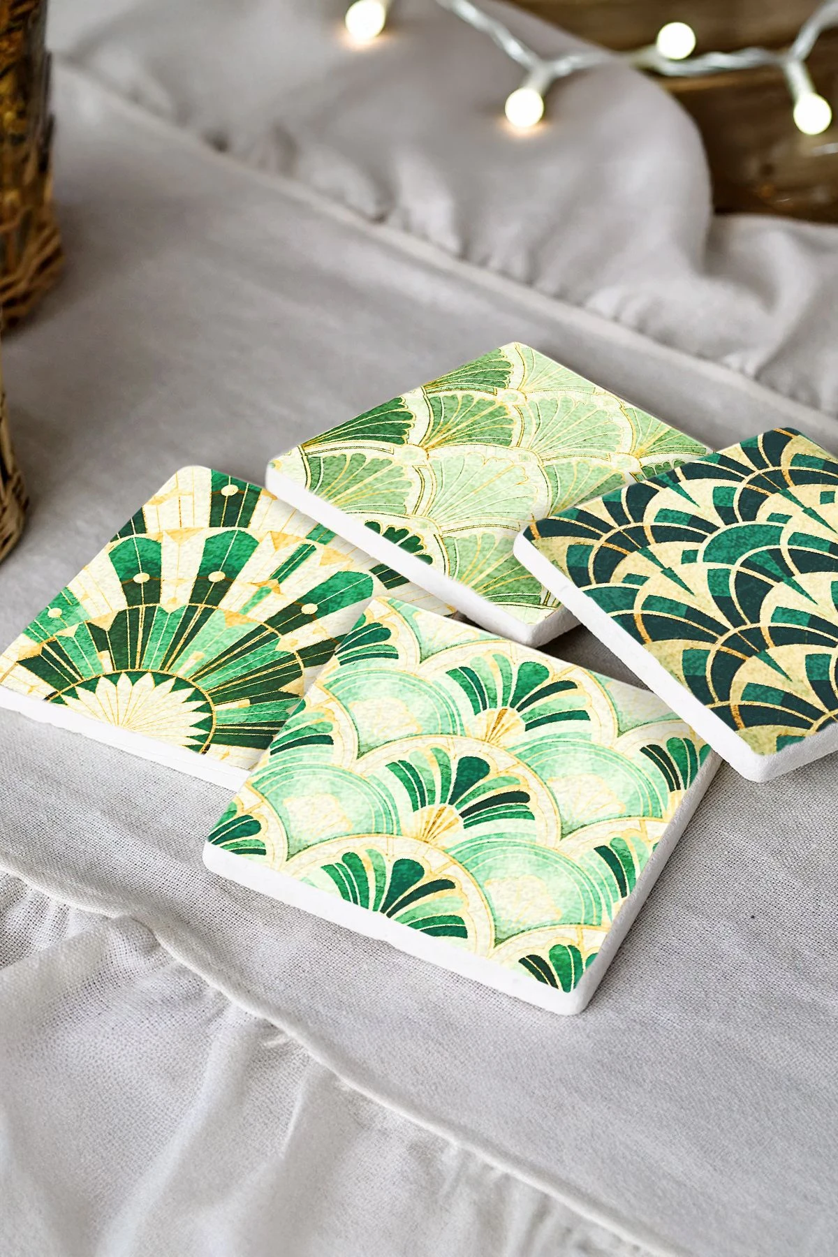 Eskitme Görünümlü Taş Bardak Altlıkları 4'Lü Set 10X10X1 Cm - Zarif Art Deco