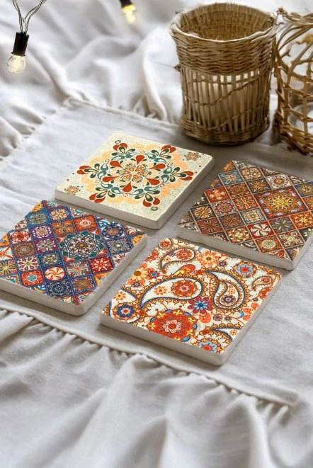 Sıcak ve Soğuk İçin Taş Bardak Altlığı - Kozmoz Çini