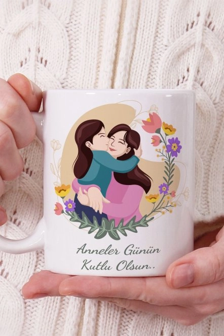 Anneye Sarılan Küçük Kız Porselen Kupa Bardak