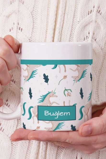 Unicorn Tasarımlı Porselen Kupa Bardak Kişiye Özel
